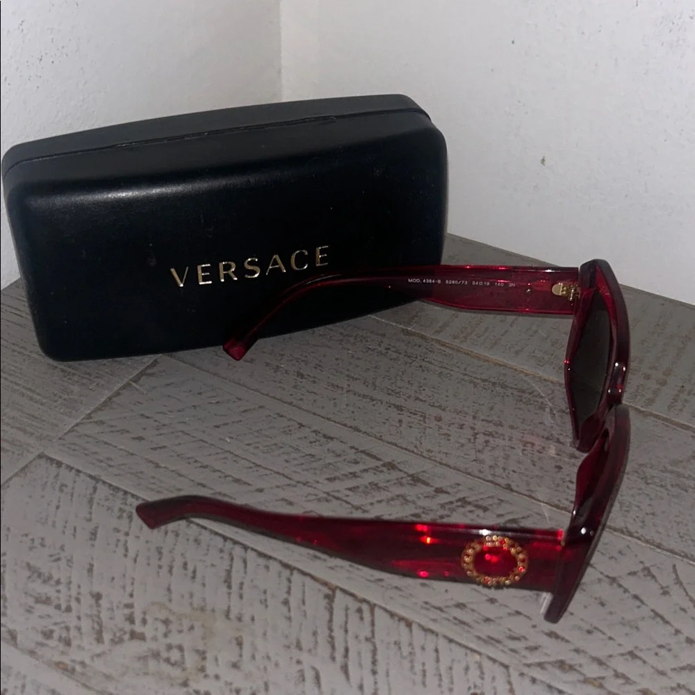 Versace Red Square-Frame Sunglasses with Gold Medallion